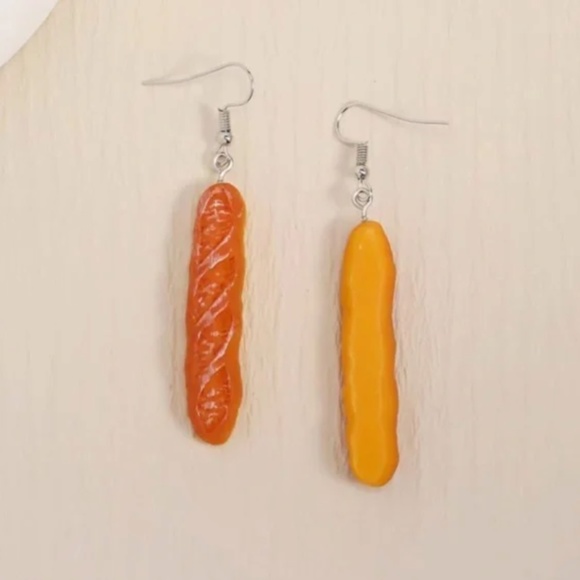 ✨ FREE Bread Snack Food Boho Peasant Hipster Pop Art Deco Farm Hippie Earrings - Picture 2 of 4